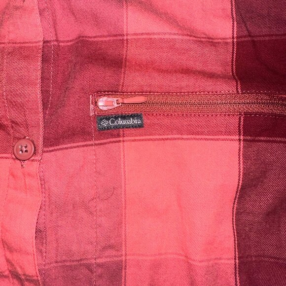 Columbia Pink Red Plaid Cotton Blend Long Sleeve Button Up Womens Large - Picture 4 of 6